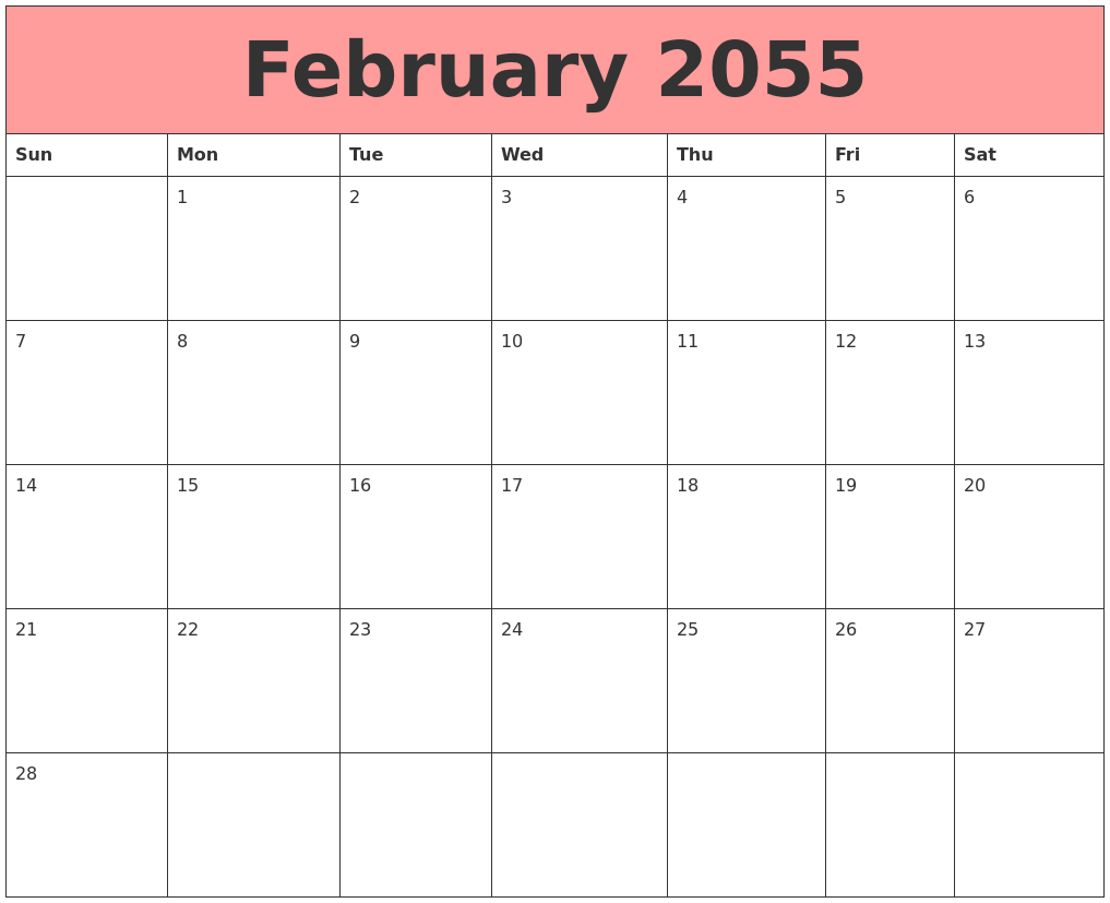 February 2055 Calendars That Work