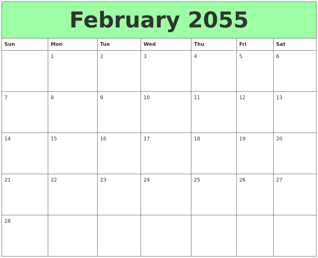 February 2055 Printable Calendars
