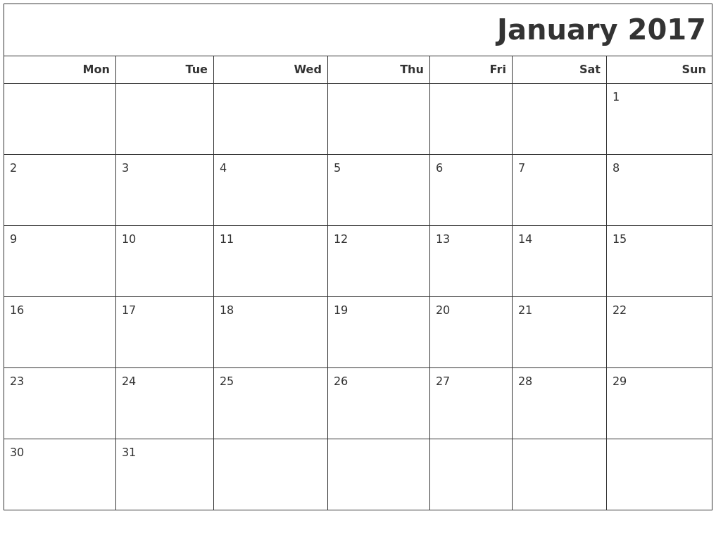 January 2017 Calendars To January 2017 Calendars To