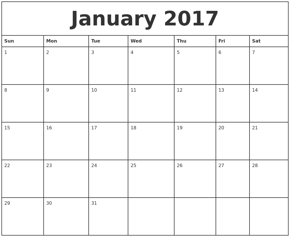Printable Calendar By Month 2017 | january 2017 printable monthly calendar Printable Calendar By Month 2017 | january 2017 printable monthly calendar