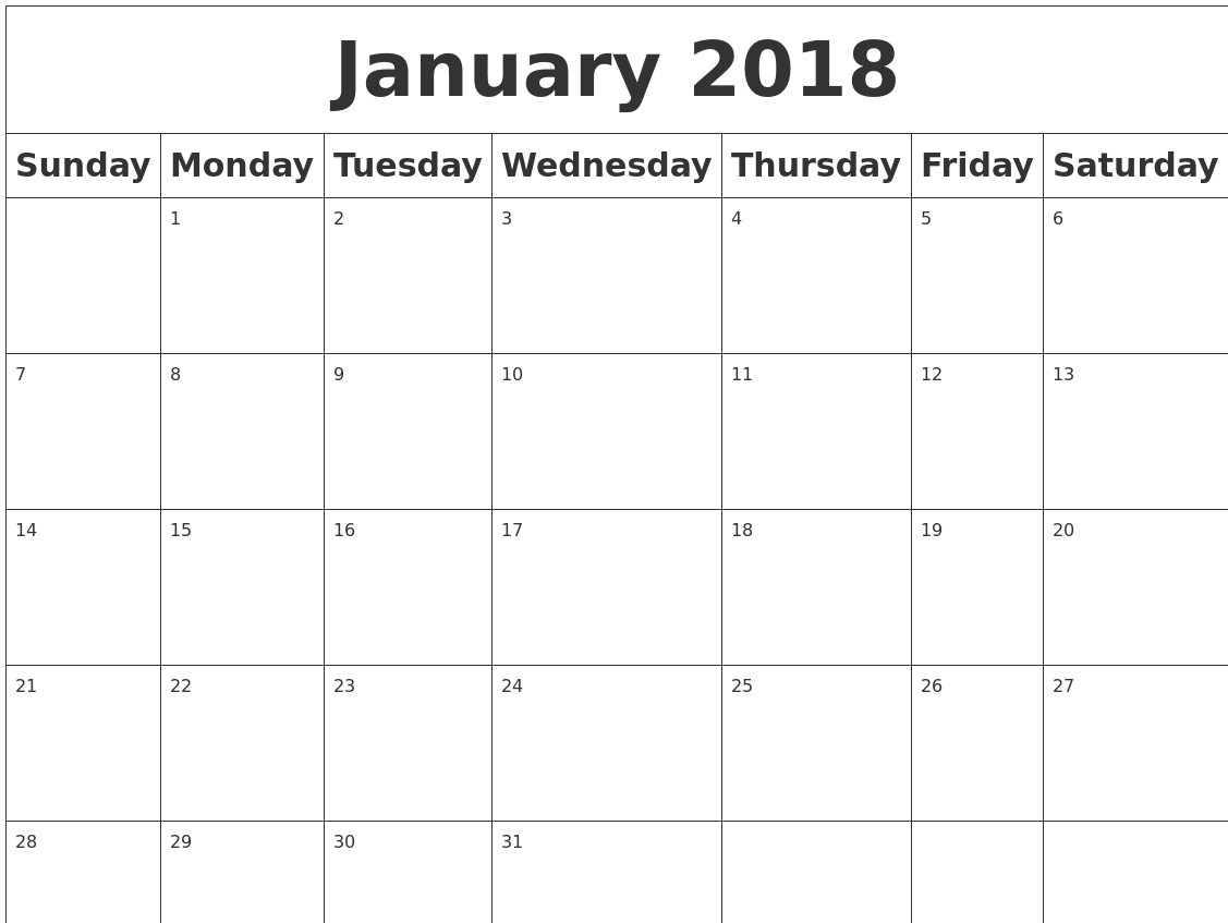 january 2018 blank calendar