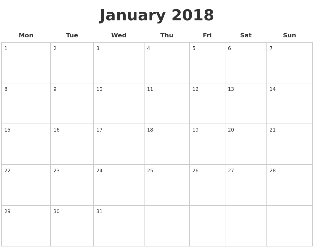 blank 2018 17 calendar