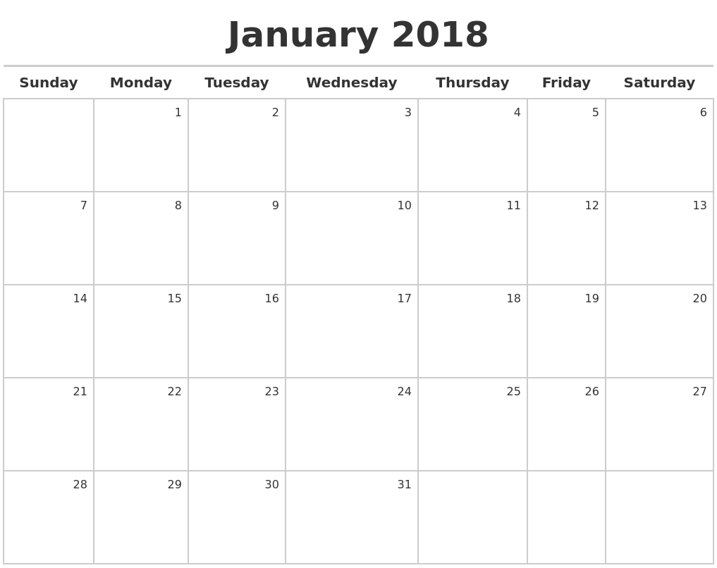 january 2018 calendar pic