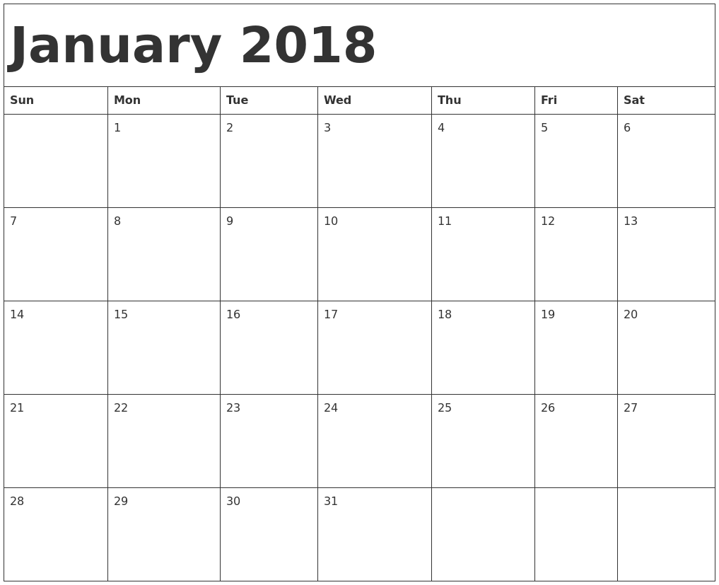 January 2018 Calendar Blank