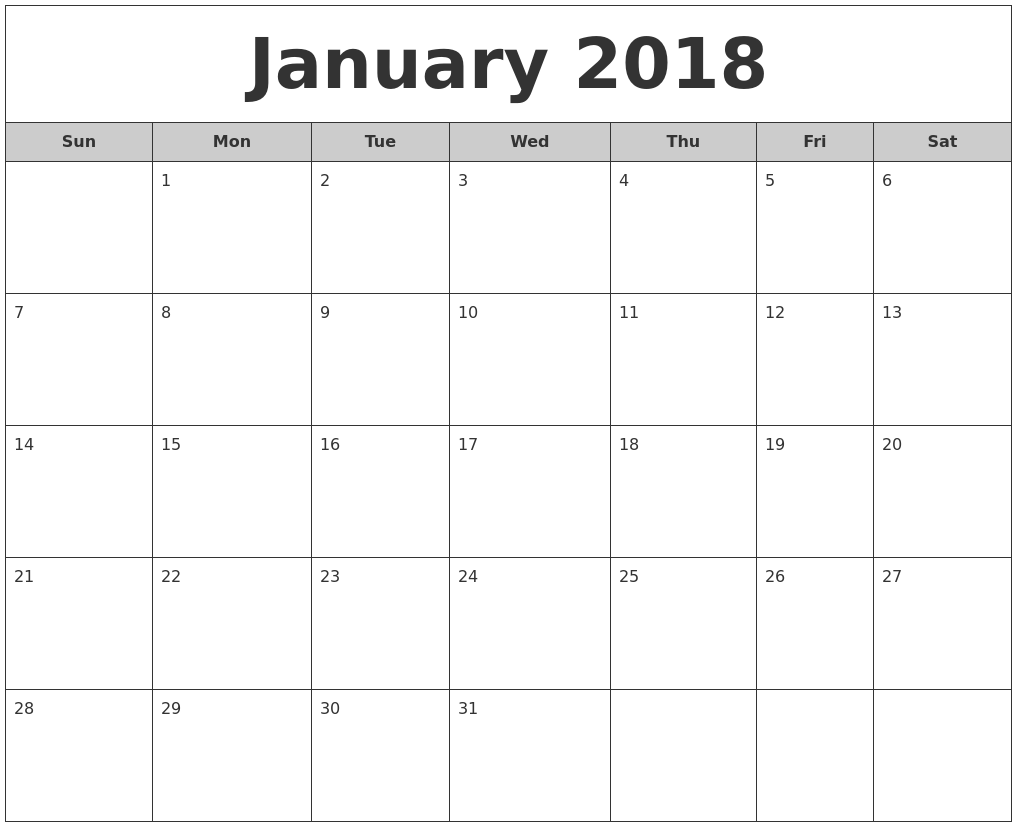 Calendar Monthly Printable Free : January free monthly calendar Calendar Monthly Printable Free : January free monthly calendar