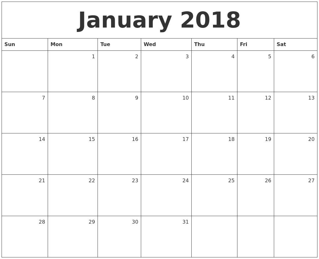 monthly calendars for 2018