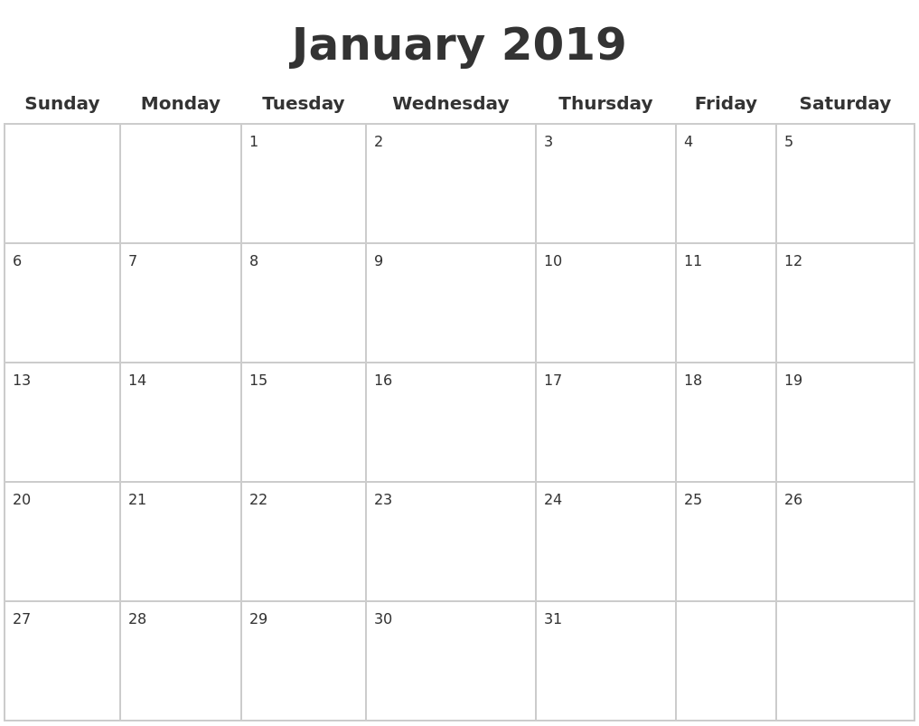 blank calendar for january 2018