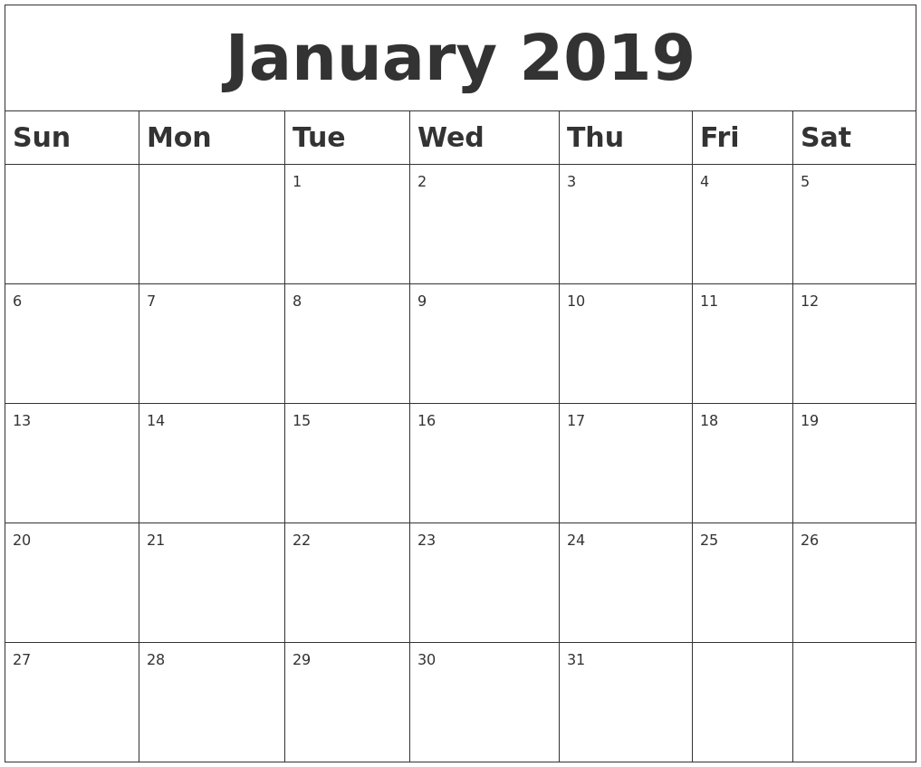 Blank Calendar January 2019