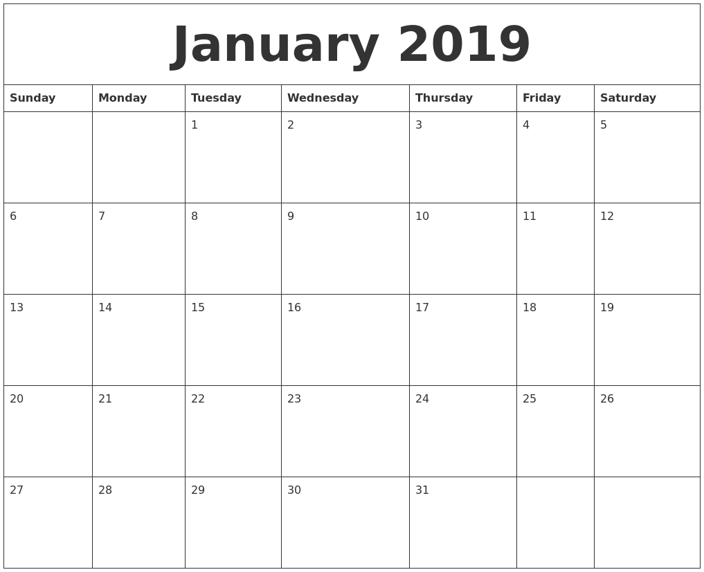 january 2019 blank schedule template