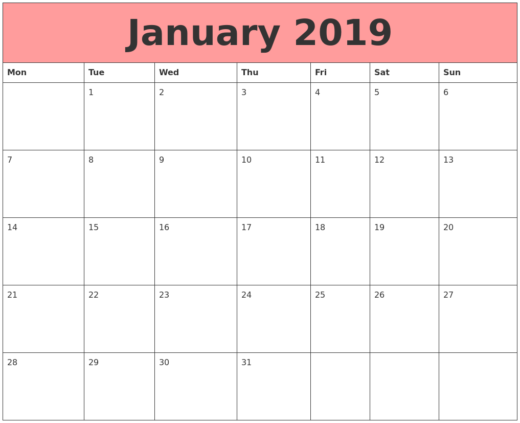 January 2019 Calendars That Work