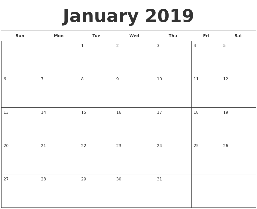 2019 Calendar Template - FREE DOWNLOAD