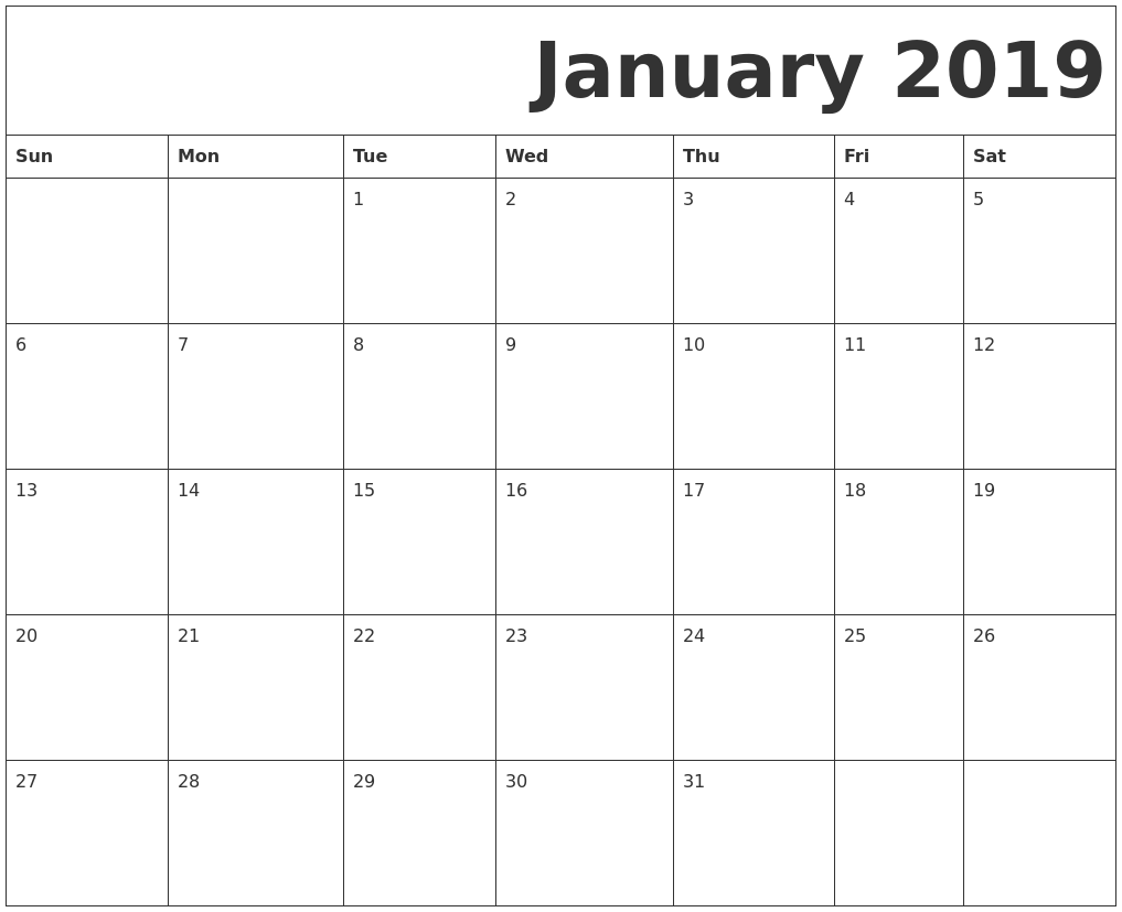 Free Printable Calendar January 2019