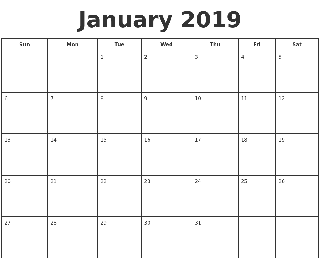 January 2019 Calendar Patterned