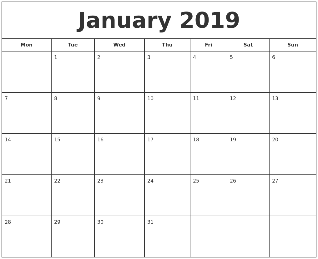 Print Calendar 2019