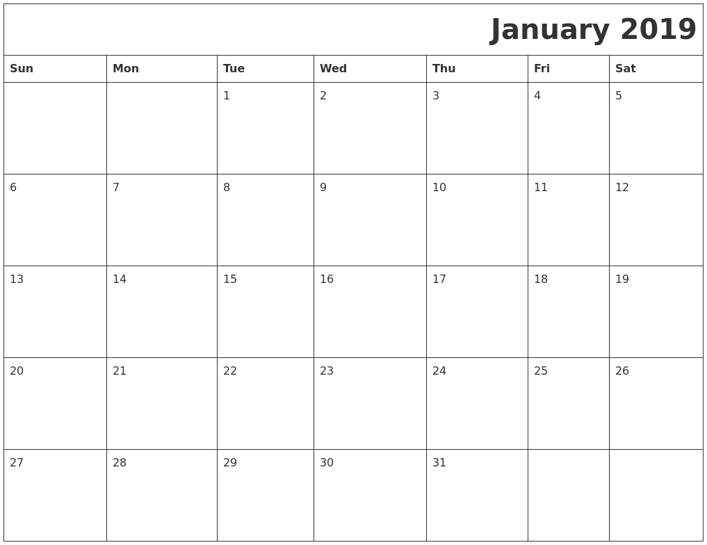 January 2019 Printable Calender
