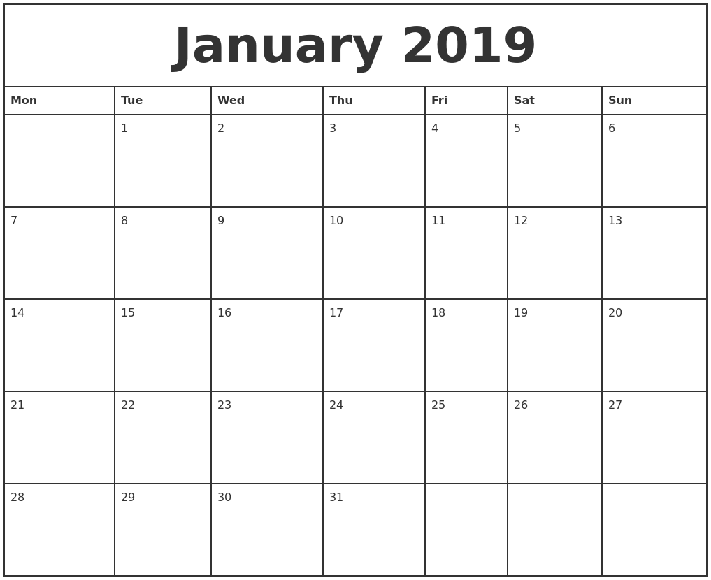 monthly calendar 2019 january 2019 printable monthly calendar monthly calendar 2019 january 2019 printable monthly calendar