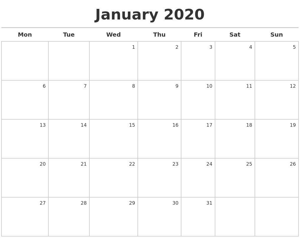 January 2020 Calendar Maker