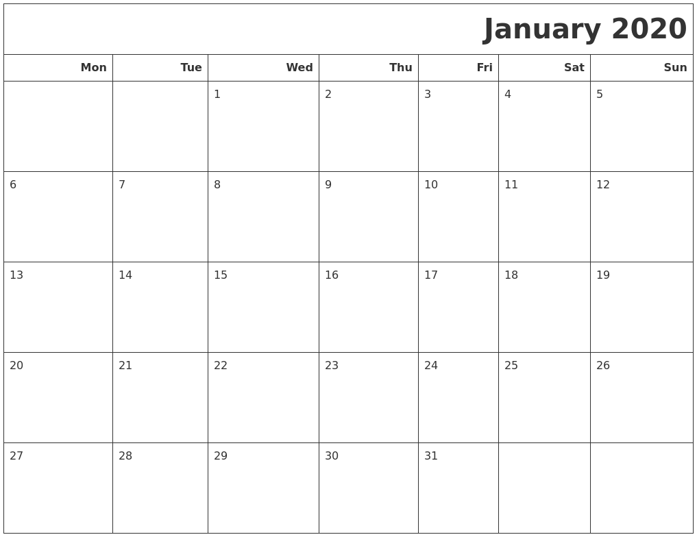 january 2020 calendars to print 2020 january calendars to print