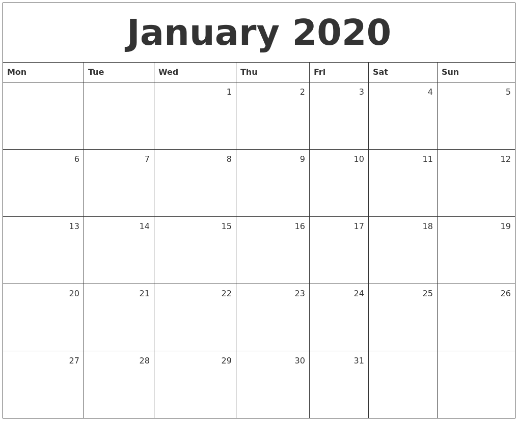 january 2020 monthly calendar print calendar 2020 monthly