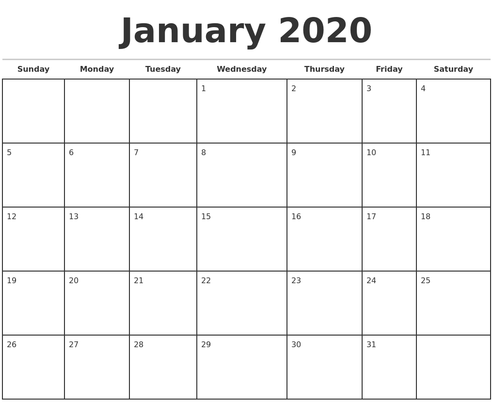 january 2020 monthly calendar template calendar 2020 monthly printable