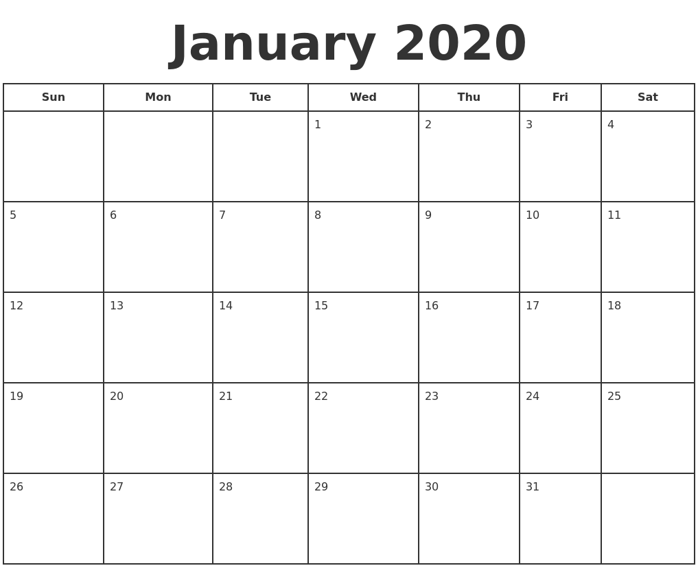 january 2020 print a calendar 2020 print calendar