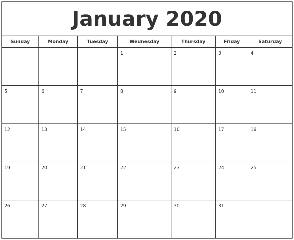 This is a picture of Terrible Free Printable Calendars January 2020 This is a graphic of Terrible Free Printable Calendars January 2020