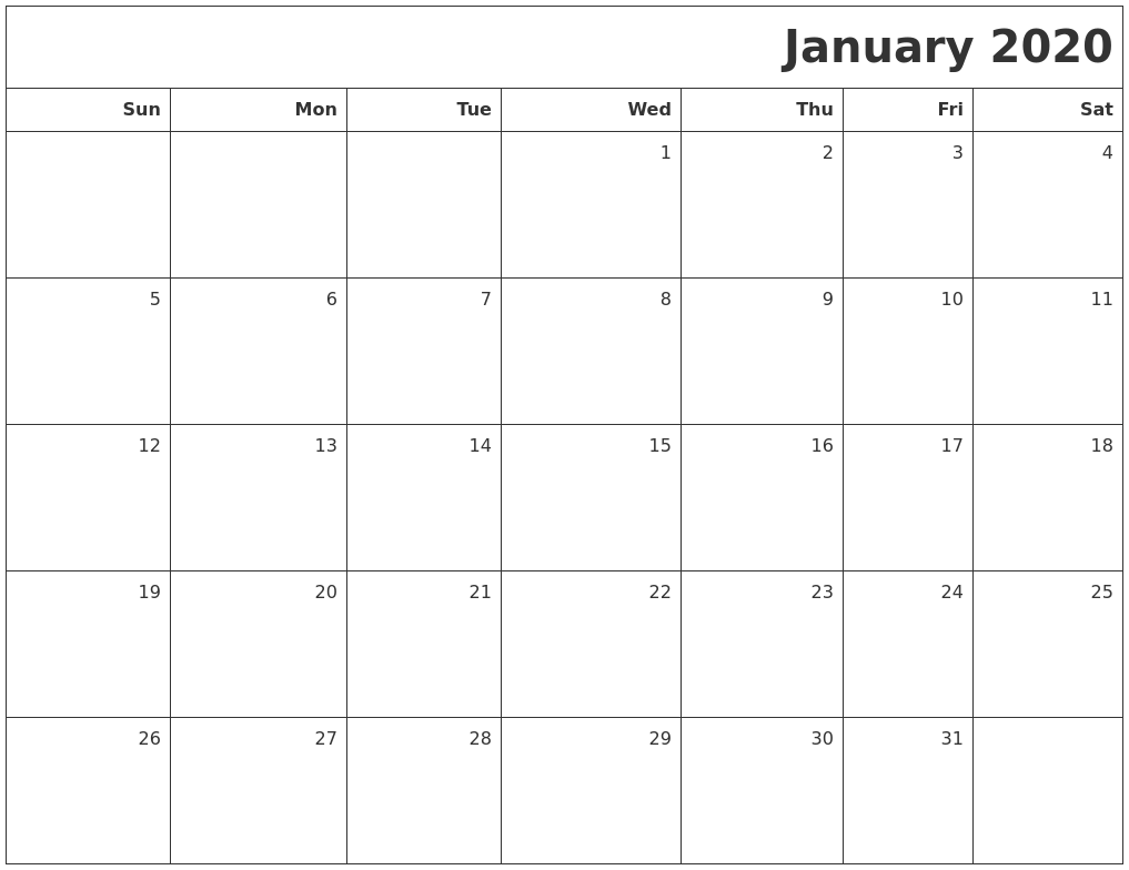 January 2020 Printable Blank Calendar