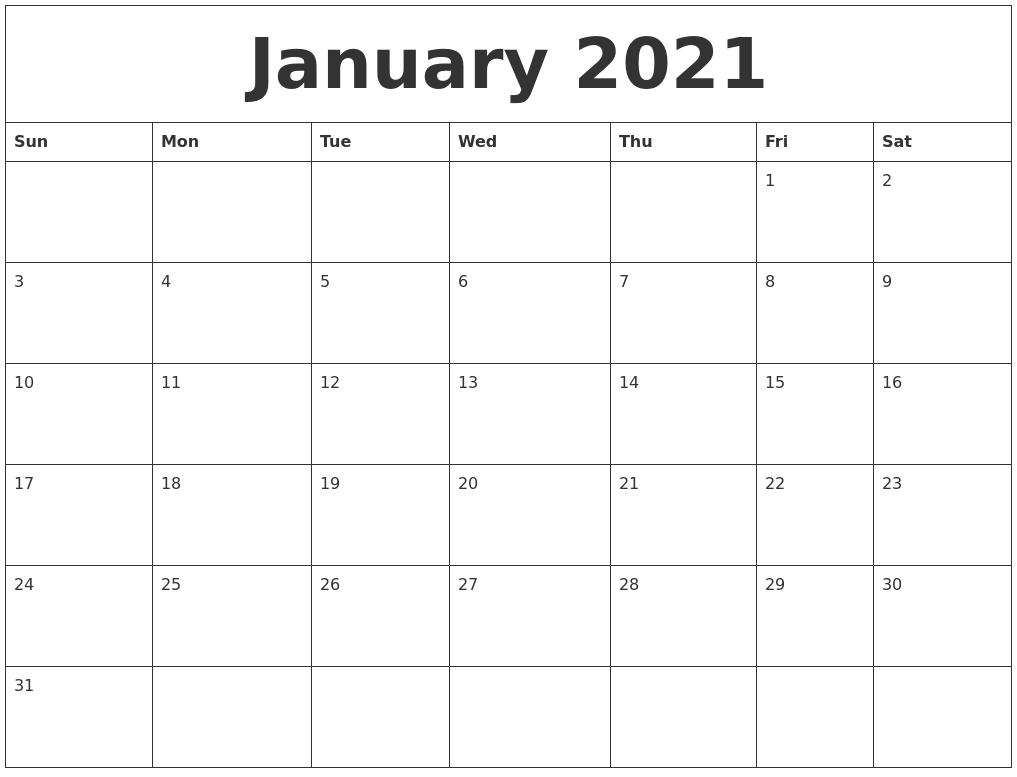 January 2021 Calendar