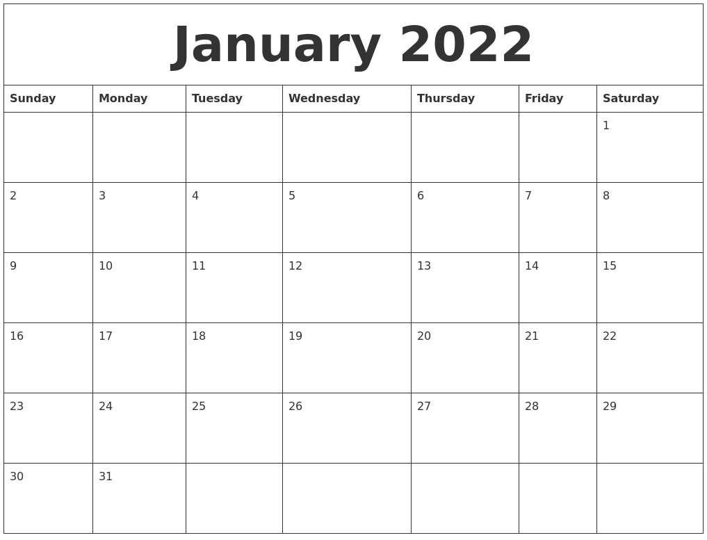 January 2022 Blank Schedule Template