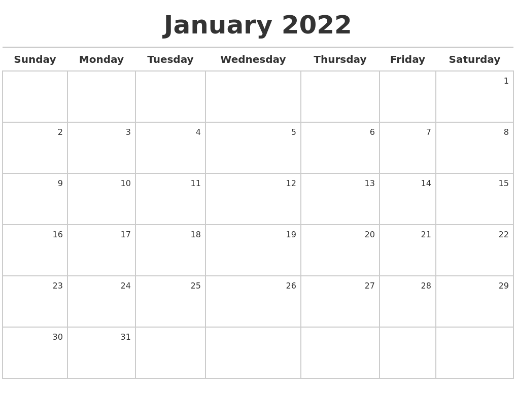 January 2022 Calendar Maker