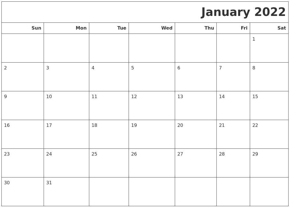 January 2022 Calendars To Print