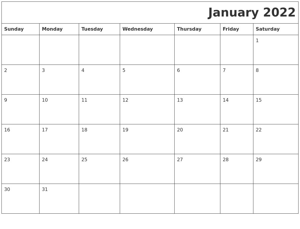 January 2022 Download Calendar