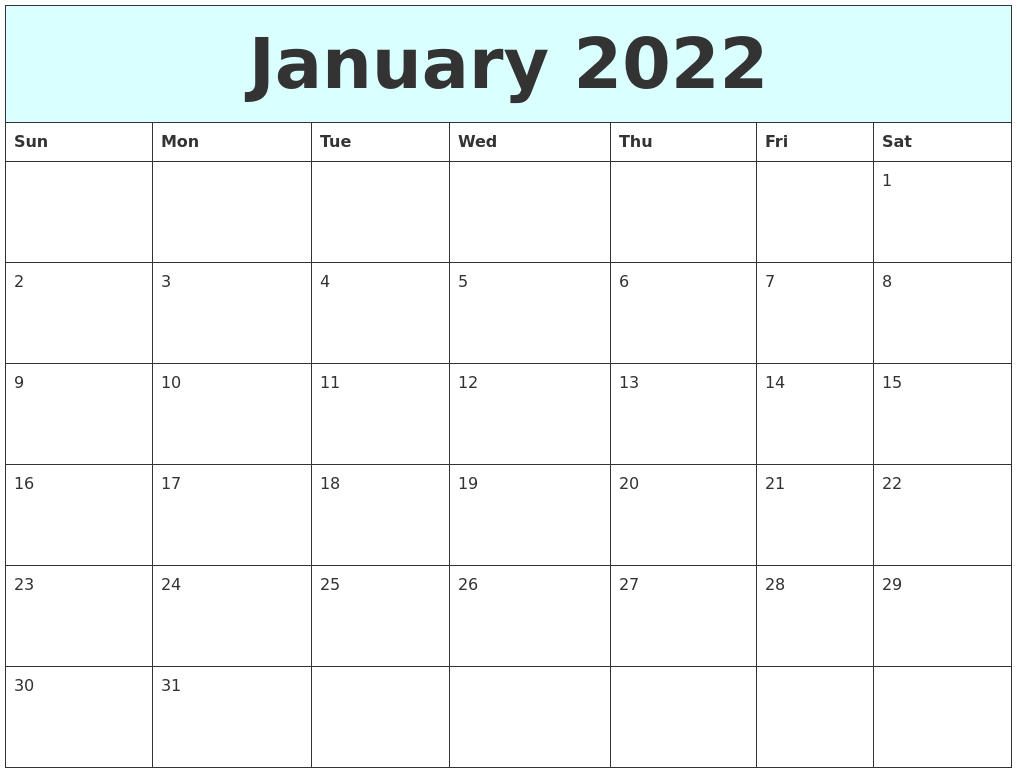 January 2022 Free Calendar