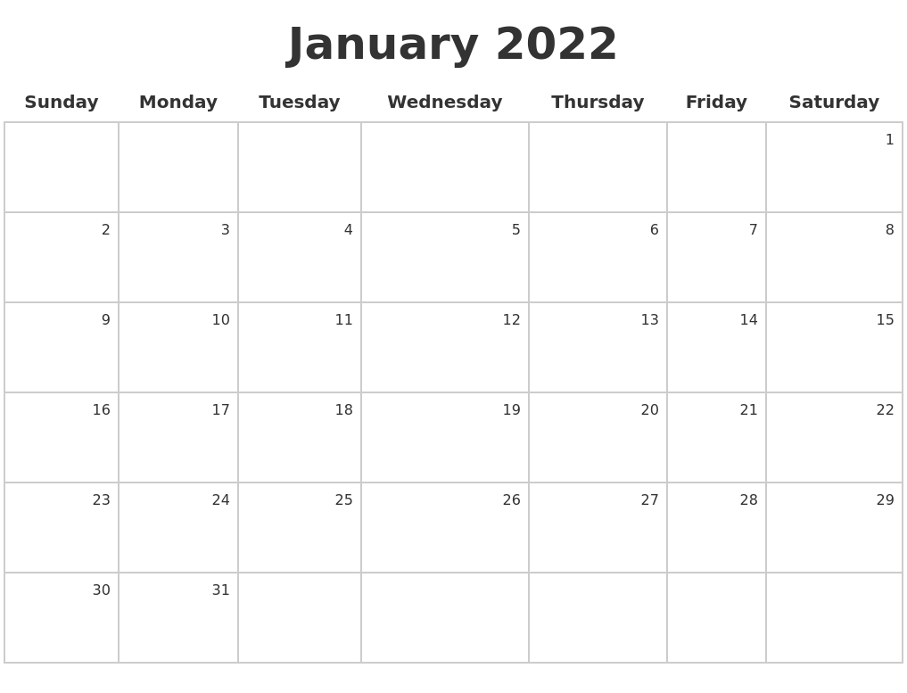 January 2022 Make A Calendar