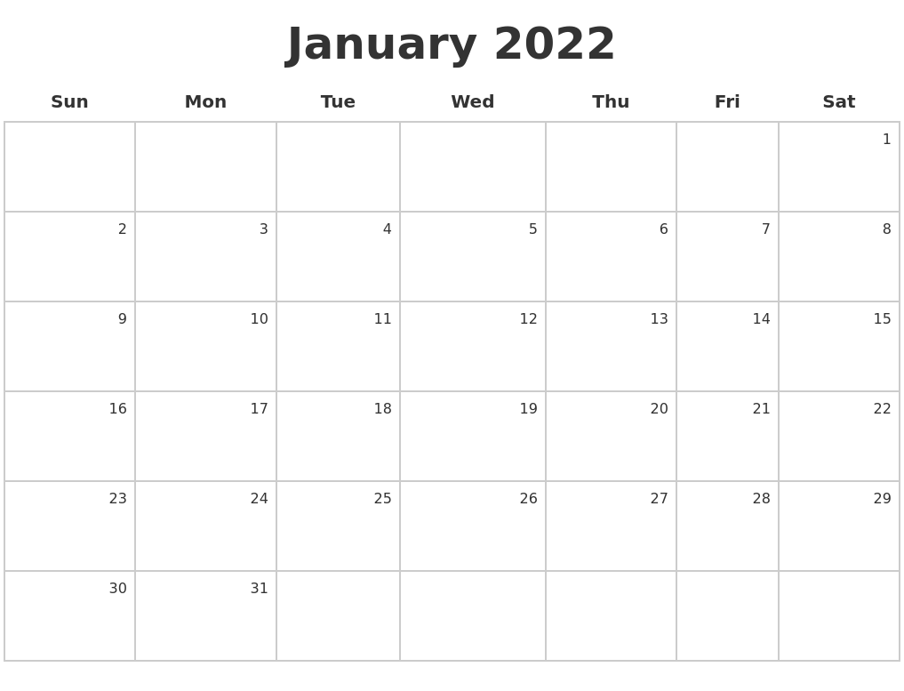 January 2022 Make A Calendar