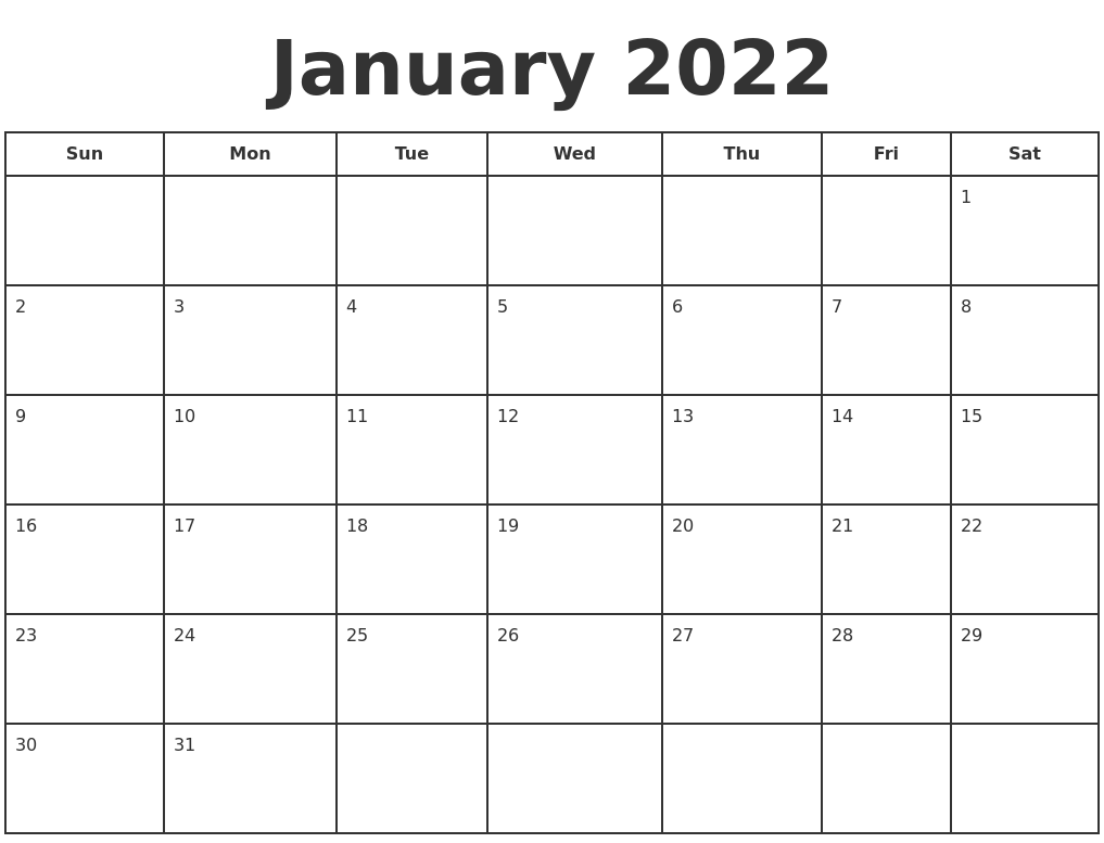 January 2022 Print A Calendar