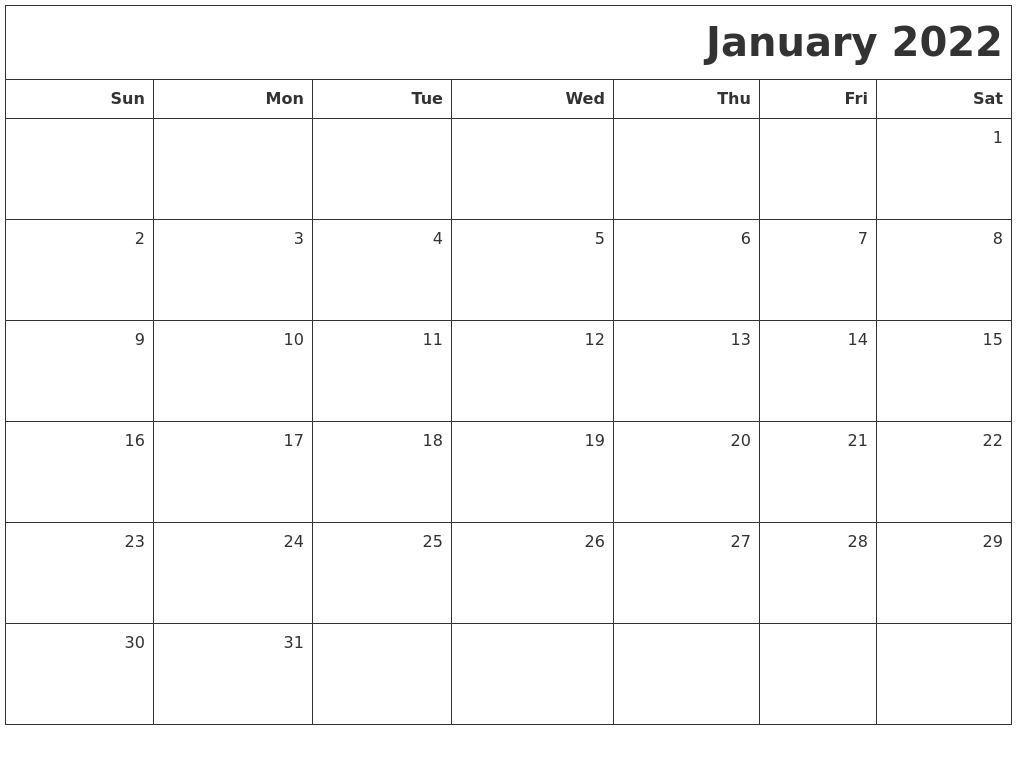January 2022 Printable Blank Calendar