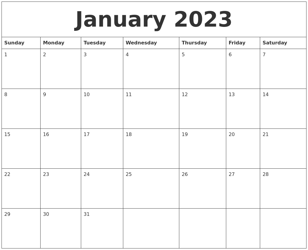 January 2023 Birthday Calendar Template