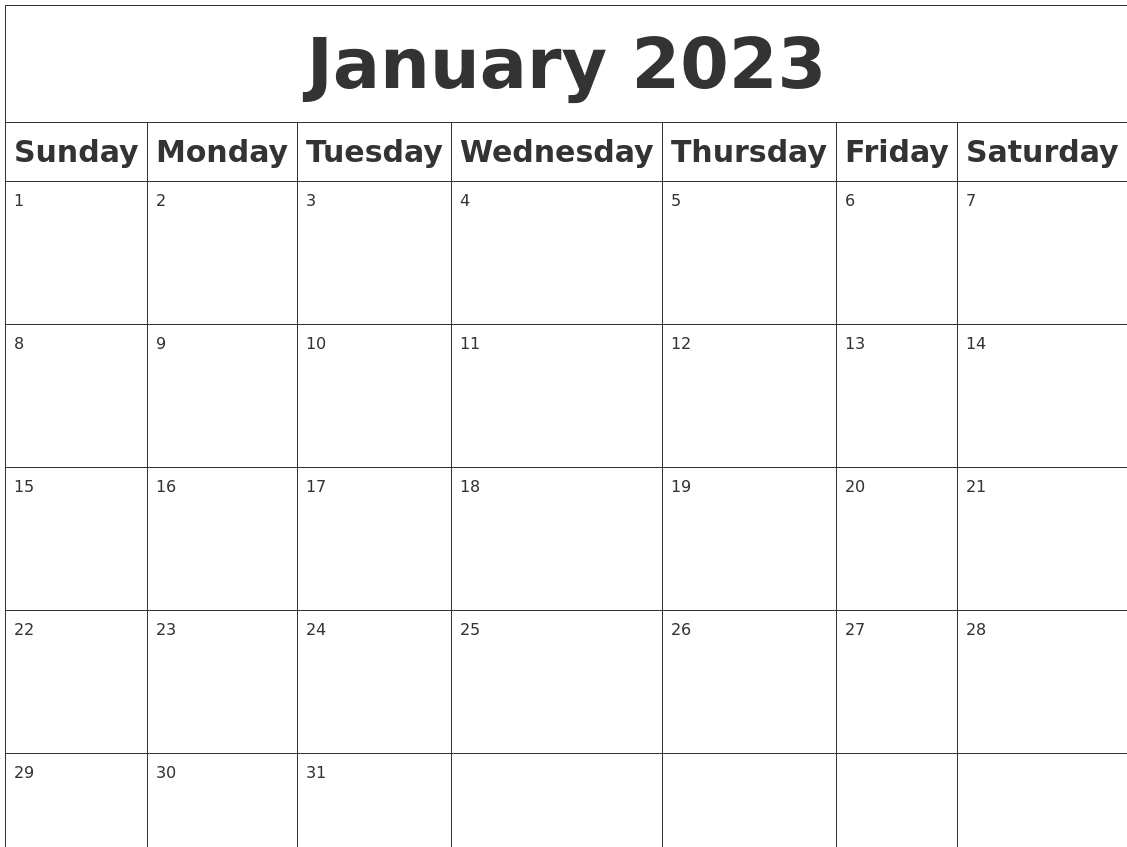 January 2023 Blank Calendar
