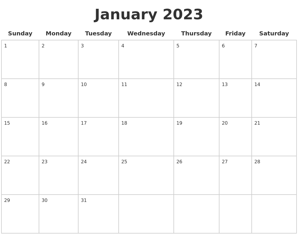 January 2023 Blank Calendar Pages