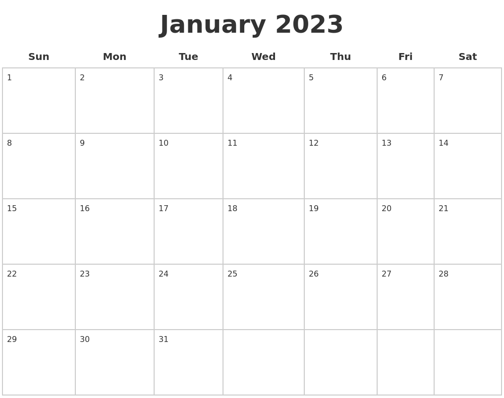 January 2023 Blank Calendar Pages