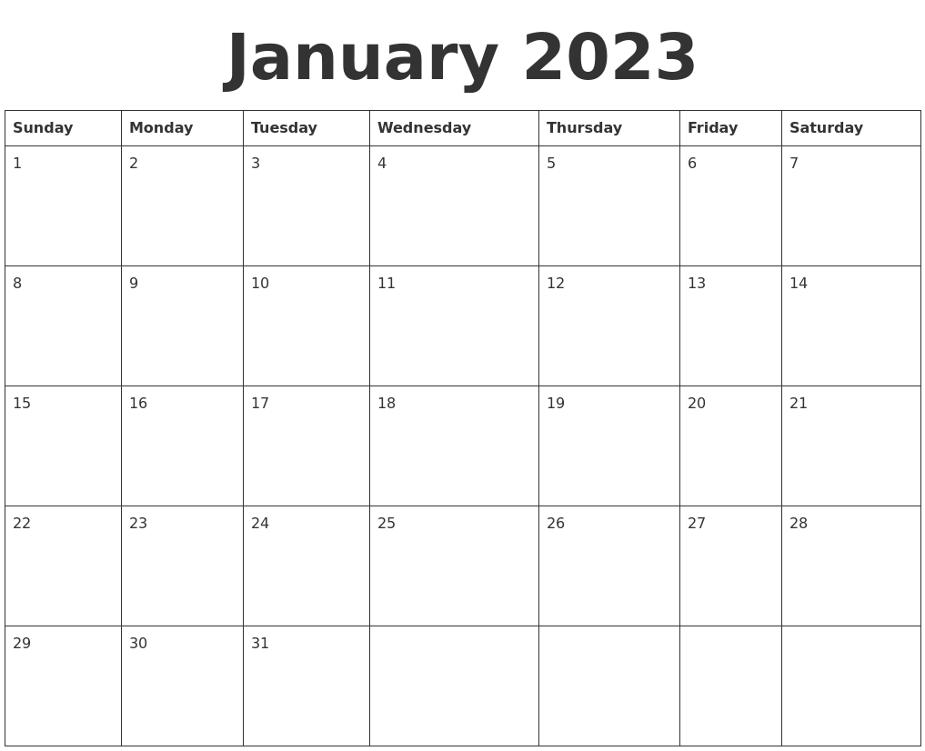 January 2023 Blank Calendar Template