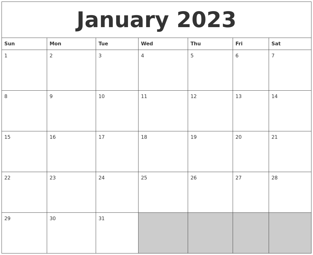 January 2023 Blank Printable Calendar