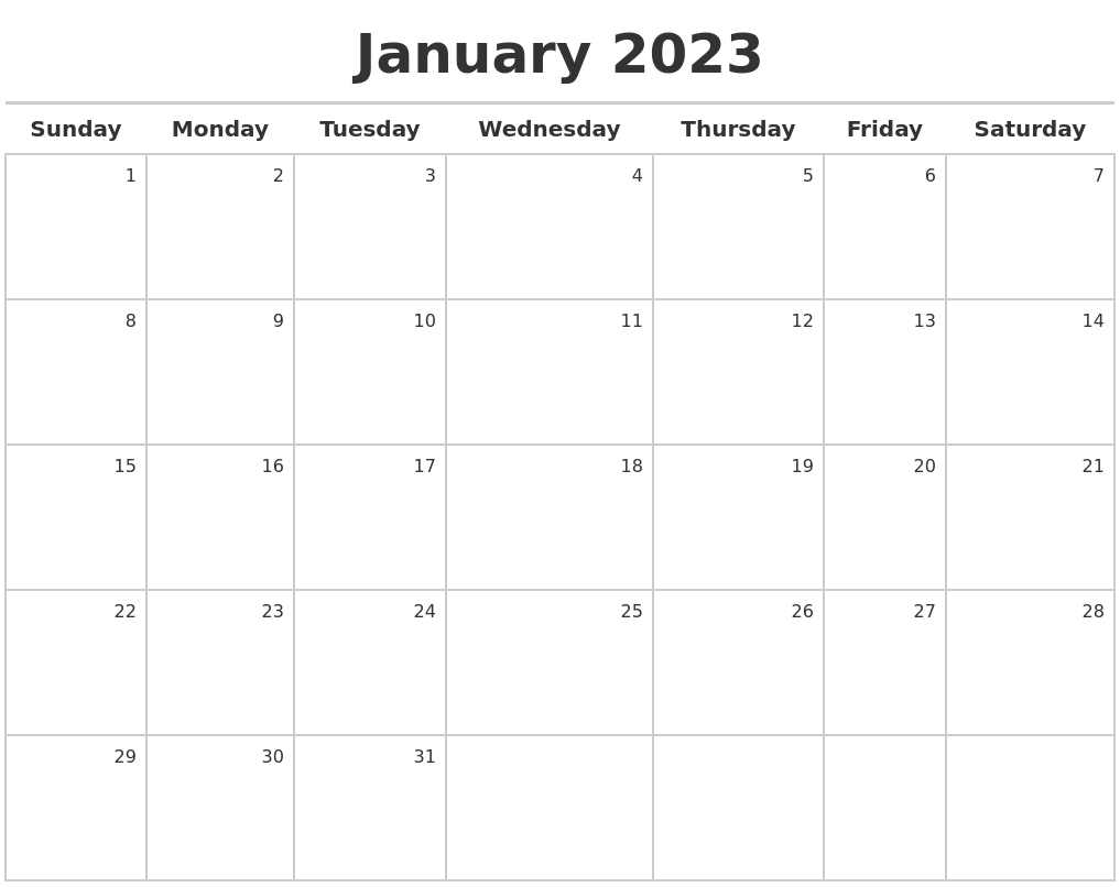 January 2023 Calendar Maker