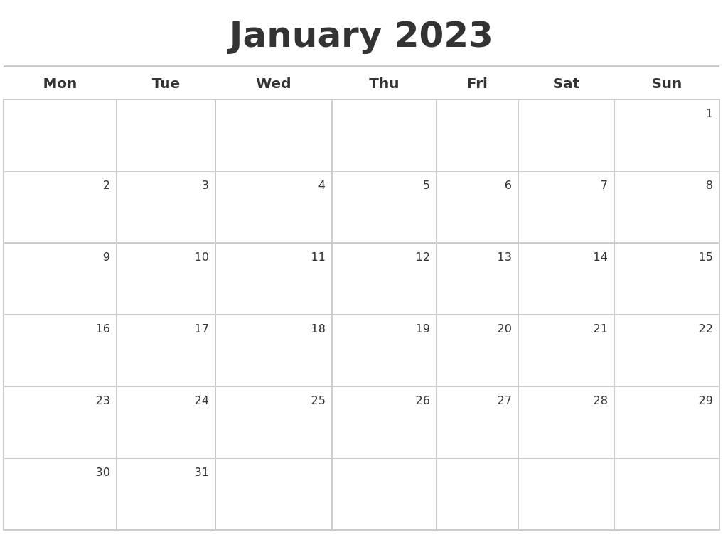 January 2023 Calendar Maker