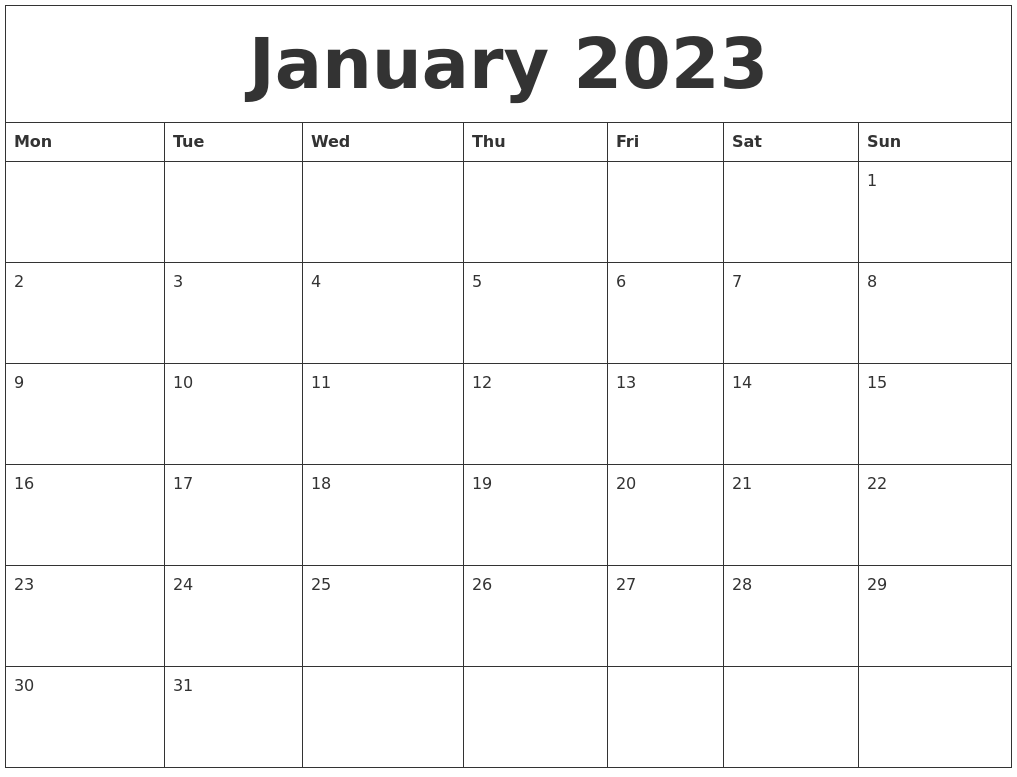 January 2023 Calendar