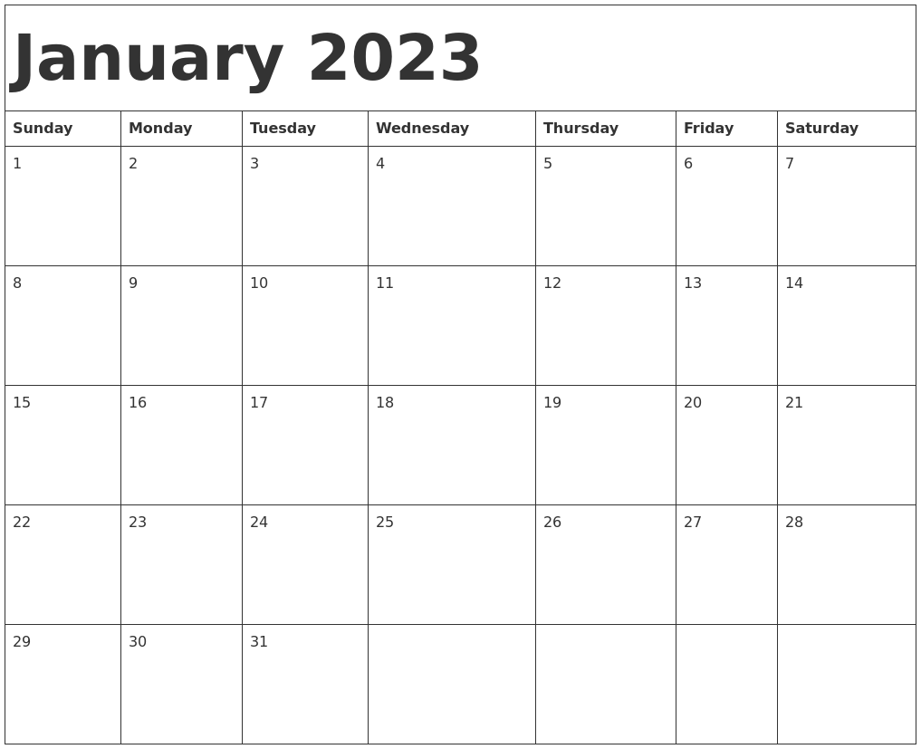 January 2023 Calendar Template