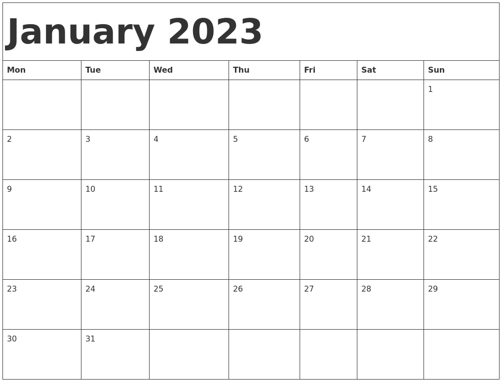 January 2023 Calendar Template