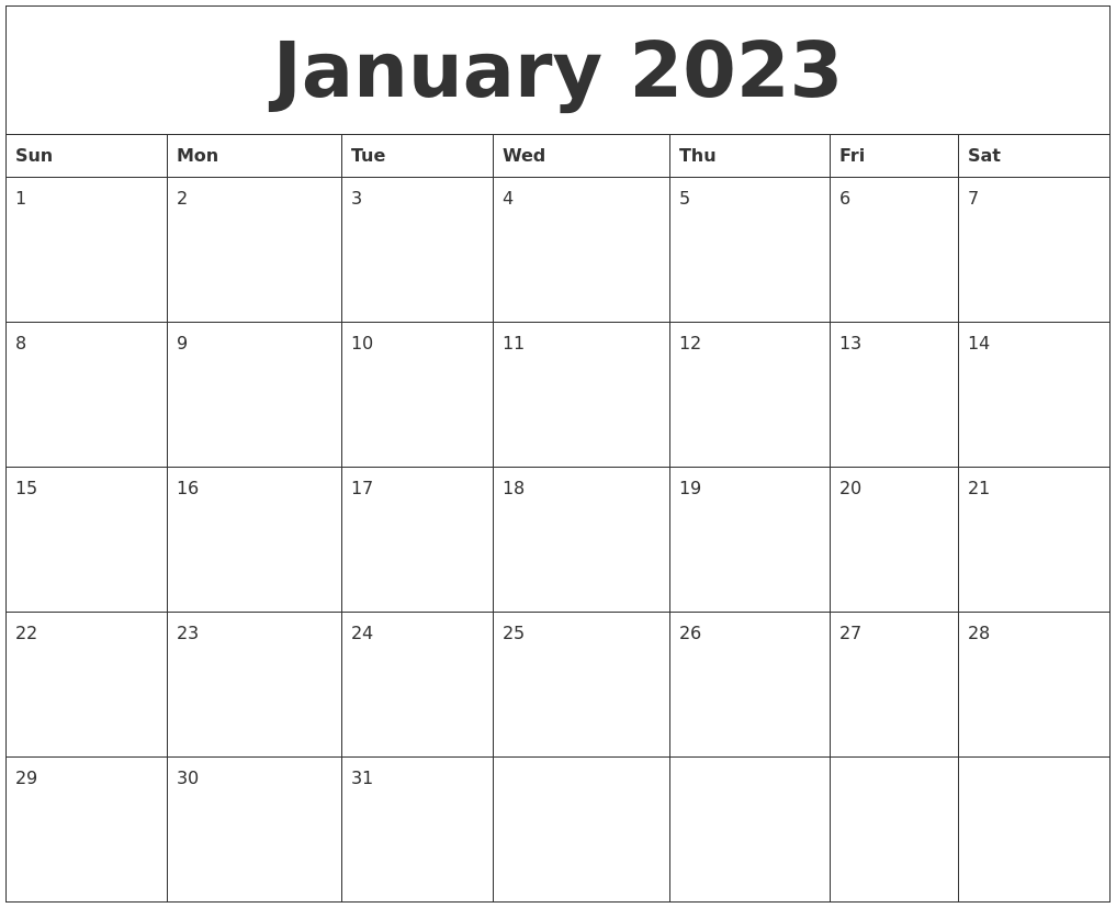 January 2023 Calendar