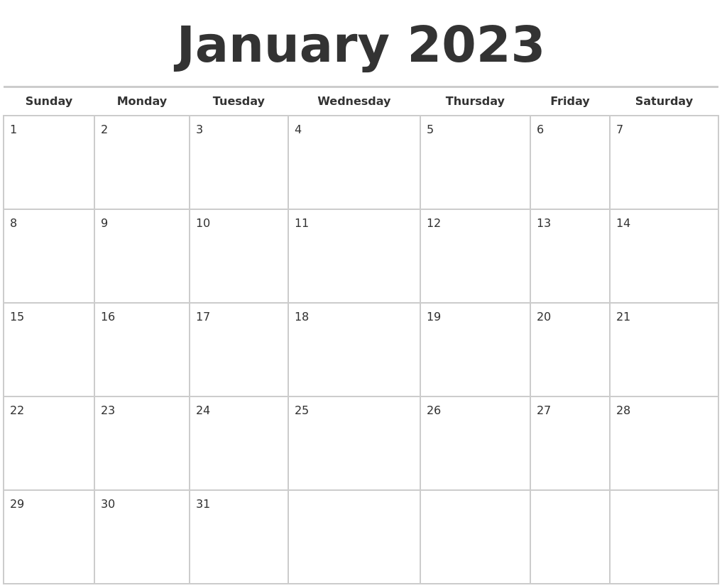 January 2023 Calendars Free